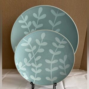 International Forum Blue w/ Light Blue Foliage Ceramic Platter and Smaller Plate
